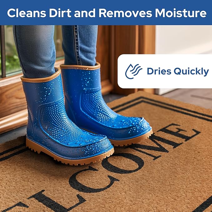 Barnyard Designs Natural Coco Coir Heavy Duty Backing Doormat - Large Cute Non-Slip Front Door Welcome Mat for Outside Entrance or Porch Entry, Brown (24x36, Welcome)-Ruum Studio Home