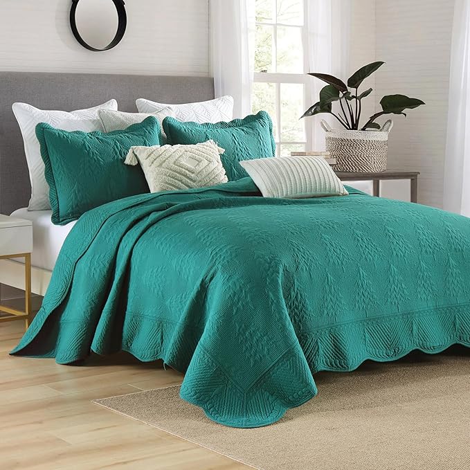 MarCielo 3-Piece Christmas Quilt 100% Cotton Oversized Bedspread Lightweight Coverlet Embroidery Christmas Tree Pattern Bedding Set(TC Emerald, Oversized King (118"x106"))-Ruum Studio Home
