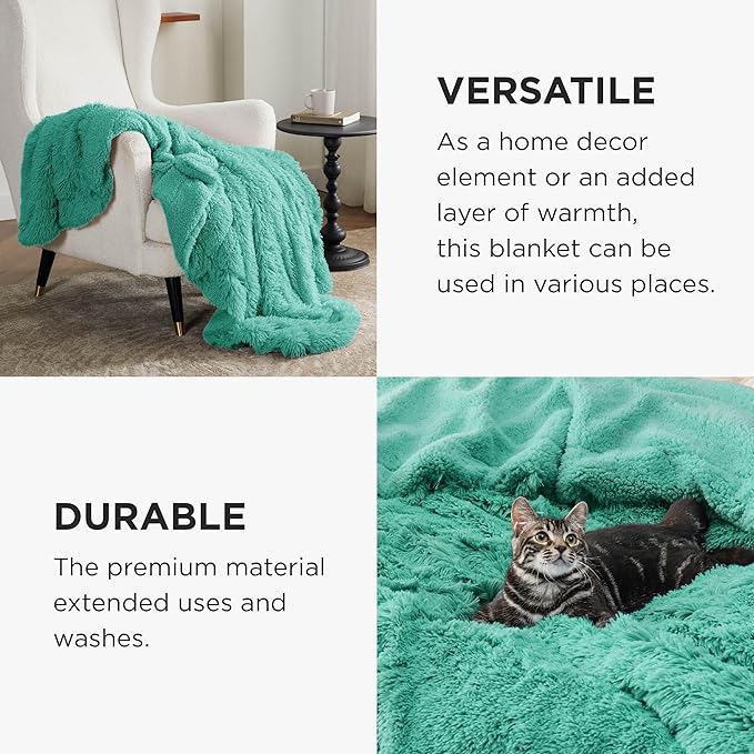 Bedsure GentleSoft Fluffy Aruba Blue King Size Blanket for Bed, Thick Soft Sherpa Faux Fur Fleece Bedding Fuzzy Plush Winter Warm Heavy Big Large King Blanket, Cozy Blue Gifts for Men Women, 108x90-Ruum Studio Home