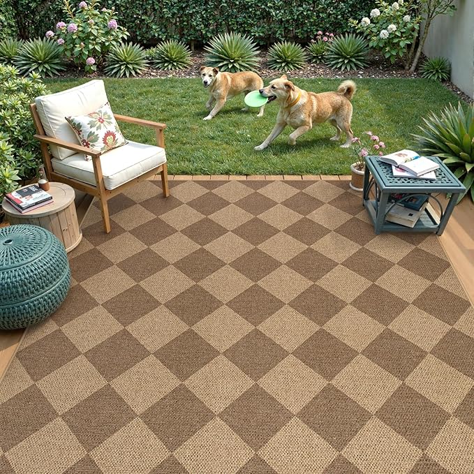 Lahome Checkered Easy Jute Indoor Outdoor Rug, 5x7 Area Rugs for Living Room Nature Large Dining Room Carpet, Washable Non Slip Indoor Outdoor Carpet for Home Office Bedroom Backyard Patio-Ruum Studio Home