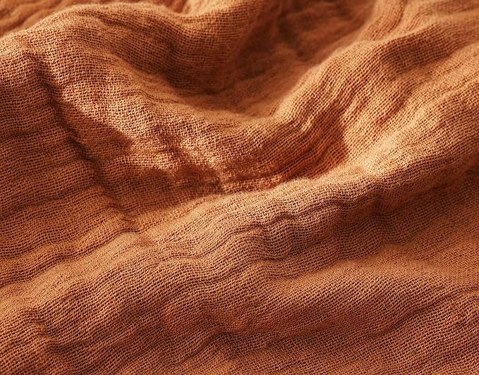 100% Cotton Muslin Throw Blanket for Bed, Couch, Travel, Luxuriously Soft, Pre-Washed, Breathable and Lightweight Gauze Blanket with Tassels, Suitable for All Seasons, Rust, 50"x60"-Ruum Studio Home