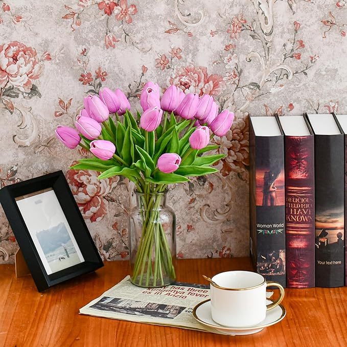 Mandy's Artificial Tulips 20 Stems Lavender PU Faux Flowers for Wedding Home Decor 13.5 Inch-Ruum Studio Home
