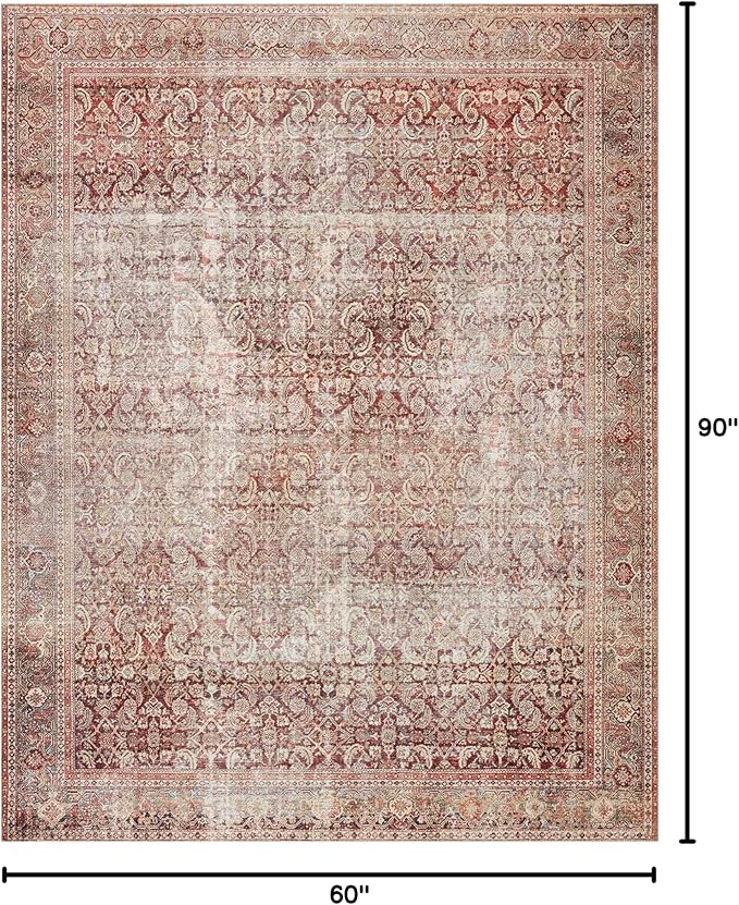 Loloi Layla Collection LAY-11 Cinnamon/Sage 5'-0" x 7'-6" .13" Thick Area Rug, Soft, Durable, Vintage Inspired, Distressed, Low Pile, Non-Shedding, Easy Clean, Printed, Living Room Rug-Ruum Studio Home
