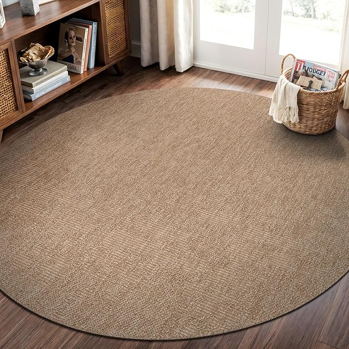CAMILSON Easy Jute Round Rug 6ft Indoor Outdoor Natural Color Fiber Area Rugs for Living Room Patio and Kitchen Rug Solid Boho Woven Design Easy-Cleaning Washable Outside Carpet Alfombras (6 Round)-Ruum Studio Home