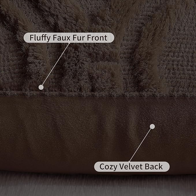 decorUhome Throw Pillow Covers 20x20 Inch Set of 2, Soft Plush Decorative Faux Fur Dark Brown Solid Couch Pillow Covers, Accent Farmhouse Neutral Square Euro Pillow Cases for Sofa Bed Living Room-Ruum Studio Home