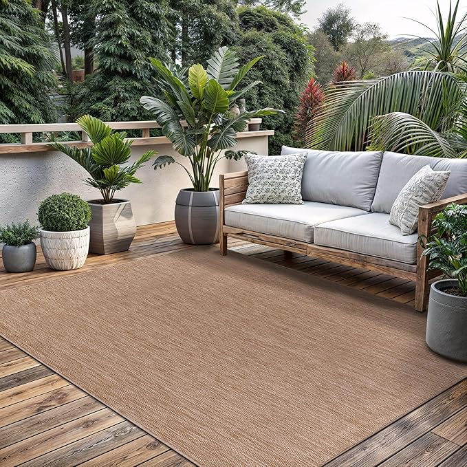 Washable Indoor Outdoor Rug 8x10 Weather Resistant Area Rugs Modern Solid Jute Rug for Porch Deck Balcony Backyard Patio Outside Carpet (8 X 10 Jute Beige)-Ruum Studio Home