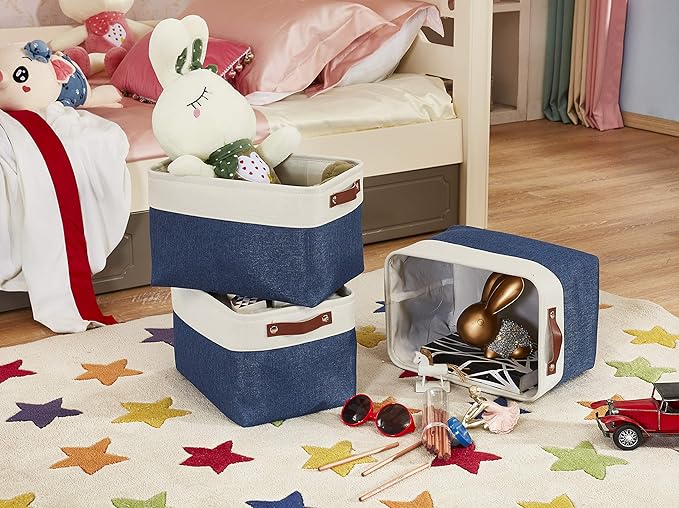 DECOMOMO Storage Baskets for Shelves - Fabric Closet Organizers and Storage Bins, Perfect Baskets for Organizing Closet Toys Nursery (Navy Blue and White, XL - 3 Pack)-Ruum Studio Home