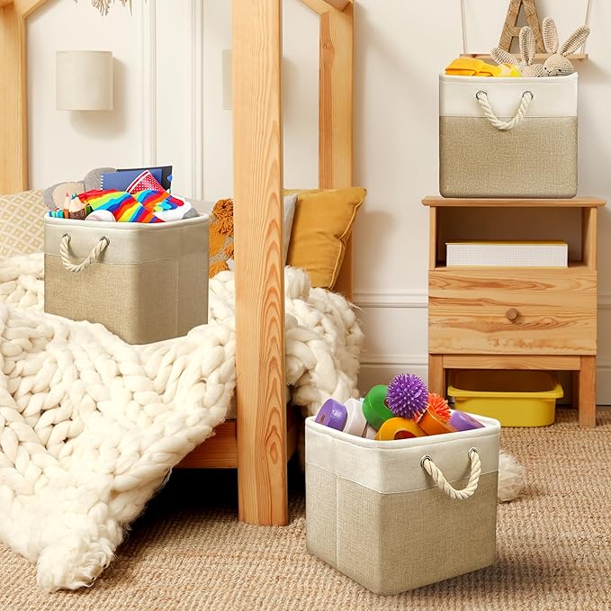 SIMPLE HOUSEWARE Fabric Storage Cubes, 13" x 13" Storage Bin, 3 Pack, Beige-Ruum Studio Home