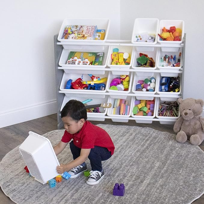 Humble Crew Supersized Toy Storage Organizer with 16 Removable Bins, Grey/White – Large Toy Storage for Toddlers Ideal for Kids' Rooms, Playrooms, and Nurseries - Modern Toy Bins for Kids-Ruum Studio Home