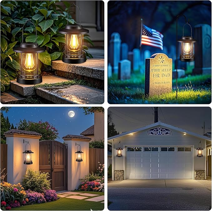 Hanging Solar Lanterns Outdoor Waterproof – 2 Pack Decorative Solar Lights for Outside, Patio, Porch, Yard, Balcony, Table – Hanging Outdoor Lantern Garden Gifts for Women,Mom-Ruum Studio Home