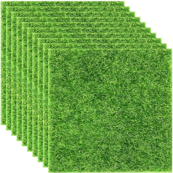 Elcoho 10 Pieces Fake Grass for Crafts Fairy Garden 6 x 6 Inches Artificial Garden Grass for Miniature Ornament Dollhouse DIY Decoration-Ruum Studio Home