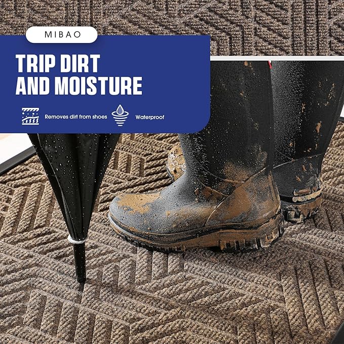 Mibao Front Door Mat Outside Entrance, Durable Outdoor Indoor Mat, Low Profile Heavy Duty Doormat, Non-Slip, Traps Dirt and Moisture, Easy Clean Patio Porch Entryway Mat, 17" x 29.5", Brown-Ruum Studio Home
