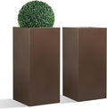 Large Planter for Outdoor Plant 14Lx14Wx30H Inches Metallic Heavy Tall Planter Box for Outdoor & Indoor, Rectangular Flowerpot 25Lbs/PC, Espresso, No Assembly and Seamless, Set of 2-Ruum Studio Home