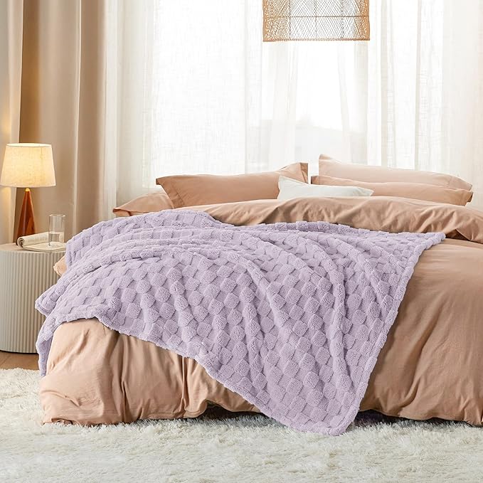 Bedsure GentleSoft Lavender Fog Throw Blanket for Couch - Checkered Fleece Blankets Gifts for Women Men Girls, Cute Soft Cozy Throw for Bedroom Home Decor Gifts, 50x60 Inches-Ruum Studio Home