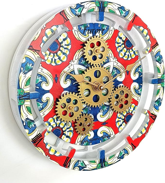 The Gears Clock Wall Clock Italy Collection with Moving Gears (Furore, 10 inch Round)-Ruum Studio Home
