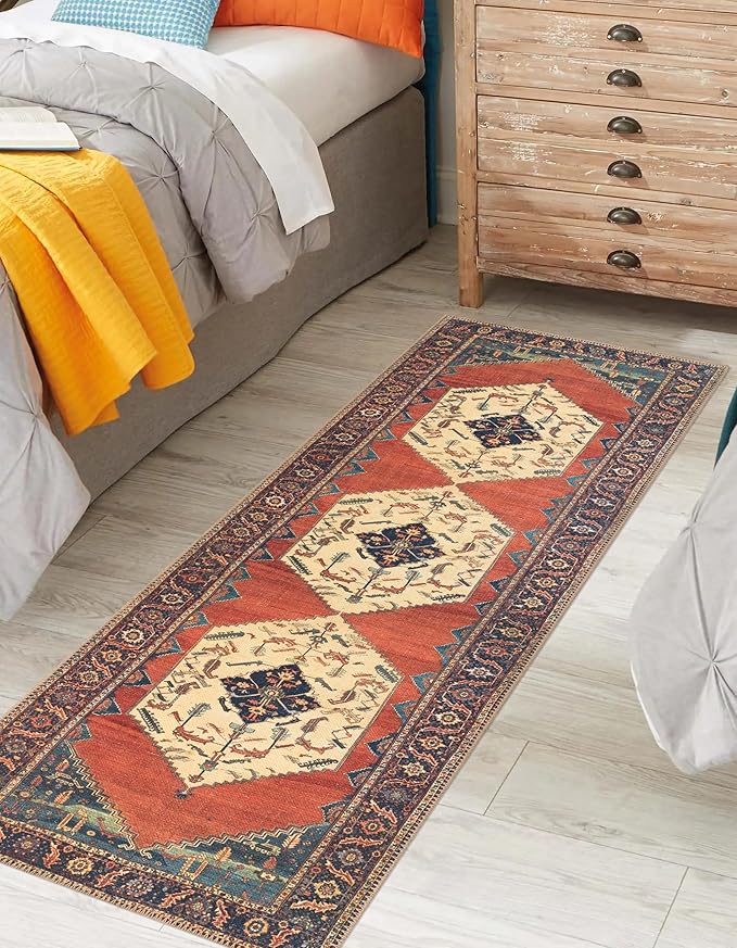 Keen Home Design 2x10 Rug - Machine Washable Runner with Non-Slip Backing, Ideal for Hallway, Entryway, Kitchen, Laundry Room - Vintage, Easy Clean, Durable, Low Pile Rug - (2'6" x 10')-Ruum Studio Home