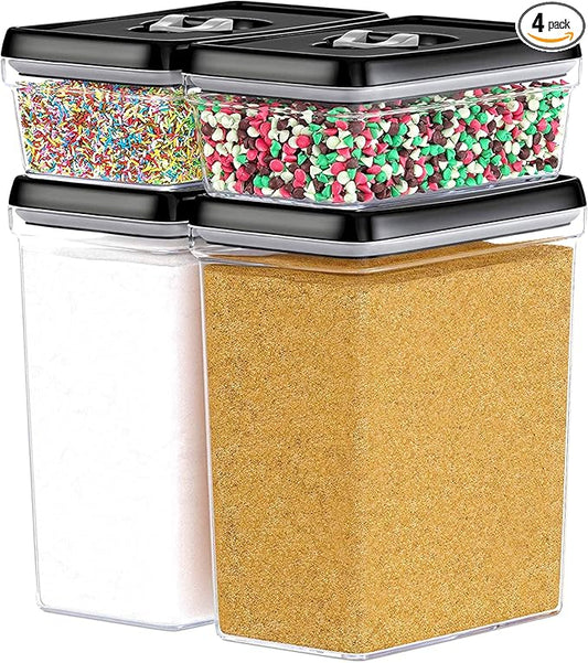 DWËLLZA KITCHEN Large Airtight Food Storage Containers - Clear Plastic Bulk Food Pantry & Kitchen Storage Containers for Flour, Sugar and Baking Supplies 4 Pcs. BPA-Free, Keeps Fresh & Dry (Black)-Ruum Studio Home