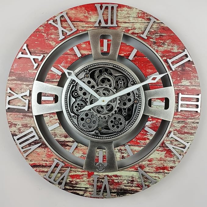 The Gears Clock Real Moving Gear Wall Clock England Line (Red Lava, 24 inches (60 cm))-Ruum Studio Home