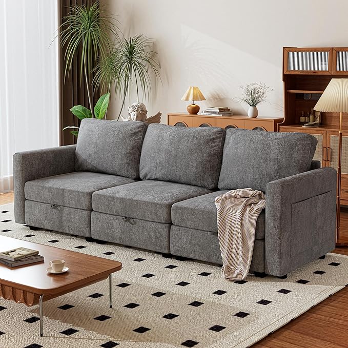 mestyl Modular Sectional Sofa Convertible Sofa Couch Set with Storage for Living Room, Modern 3 Seater Modular Sectional Couch (Grey)-Ruum Studio Home