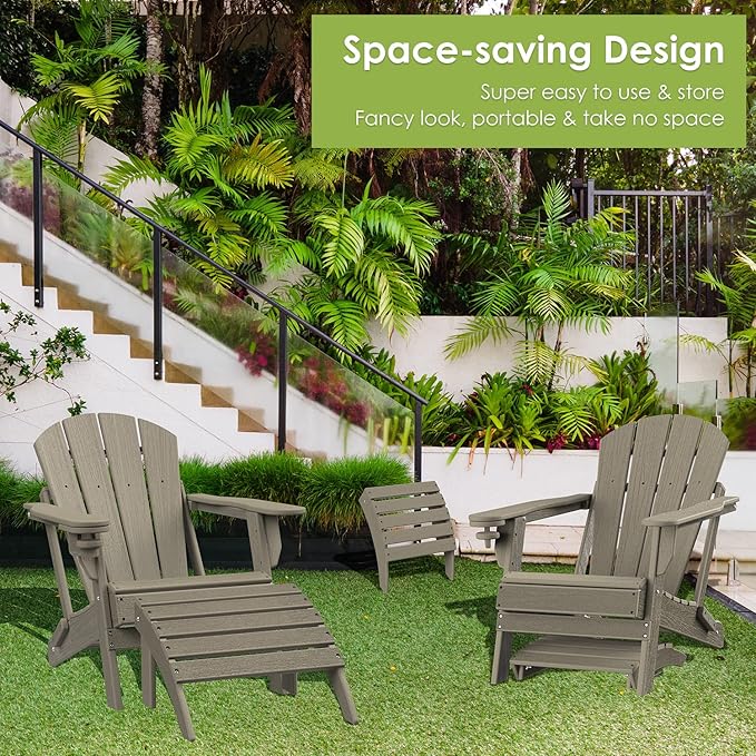 GREENVINES Adirondack-Ottoman | Wood Grain | HDPE Plastic | Outdoor Footrest | All Weather | Foot Rest | Foot Stool | Desert Brown | for Adirondack Chair-Ruum Studio Home