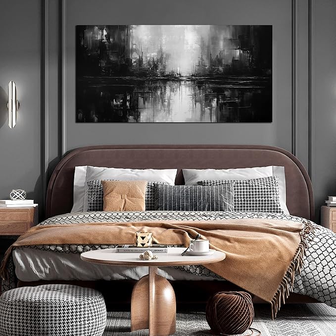 Large Abstract Canvas Wall Art for Living Room Large Size,Black and White Pictures Wall Art for Office 29 x 59 Inch-Ruum Studio Home