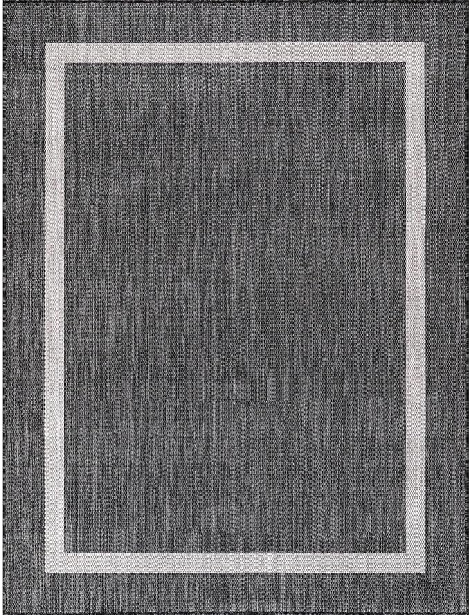 Bordered Outdoor Rug 9x12 Washable Outside Carpet for Indoor Patio Porch Waterproof Easy Cleaning Non Shedding Area Rugs Gray 9 x 12-Ruum Studio Home