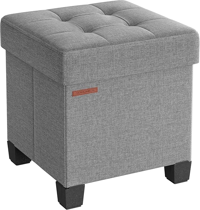 SONGMICS Storage Ottoman, Small Ottoman Foot Rest with Legs, 15 x 15 x 15.7 Inches Foot Stool, Load up to 660 lb, for Living Room, Bedroom, Dorm, Dove Gray ULSF014G02-Ruum Studio Home