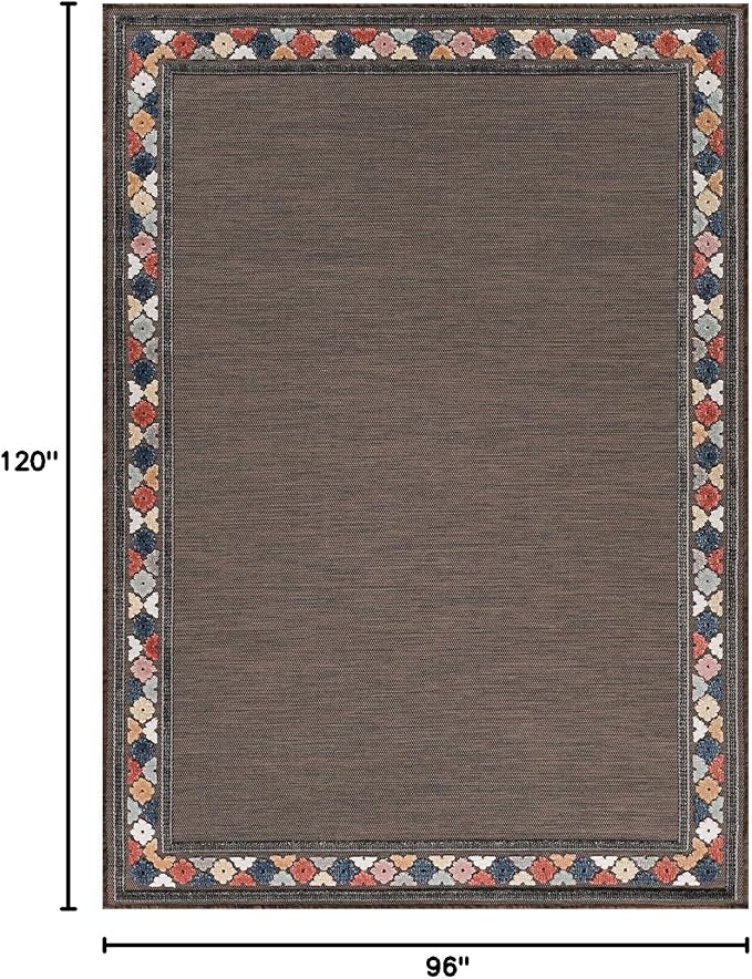Beverly Rug Outdoor Rug 8x10 Modern Bordered Area Rugs for Indoor and Outdoor Patio Easy to Clean Non Shedding Living Room Porch Garden Washable Outside Carpet (8 x 10 Brown)-Ruum Studio Home