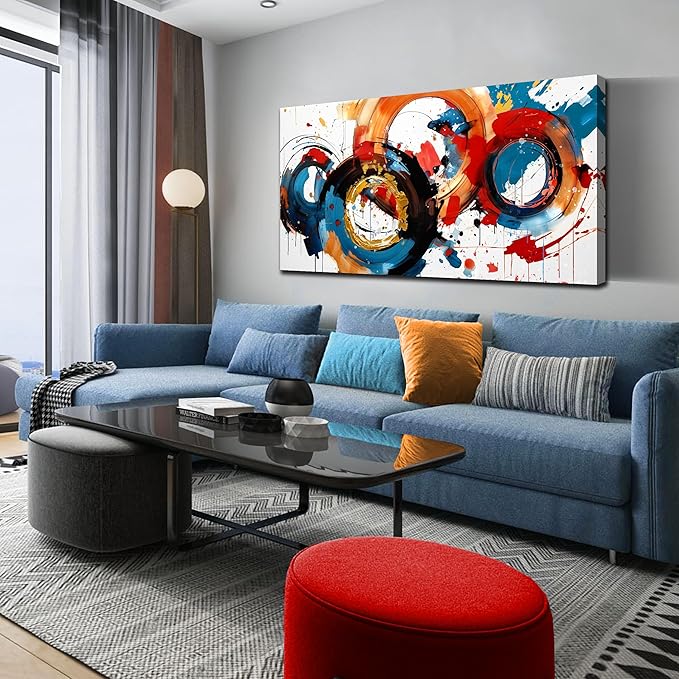 Abstract Wall Art Large Canvas Prints Modern Living Room Bedroom Home Office Wall Decor Framed Colorful Circle Abstract Picture Ready to Hang Size 30x60-Ruum Studio Home