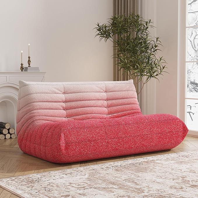 Bean Bag Chair, Loveseat Fireside Chair Bean Bag Sofa Large Bean Bag Chair for Adults, 2 Seater Bean Bag Chairs for Teens with High Density Comfortable Foam, Bean Bag for Living Room (Pink&White)-Ruum Studio Home