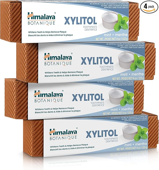 Himalaya Botanique Whitening Antiplaque Toothpaste with Xylitol, Fluoride Free, for Plaque Reduction & Gentle Whitening, 4 oz, 4 Pack-Ruum Studio Home