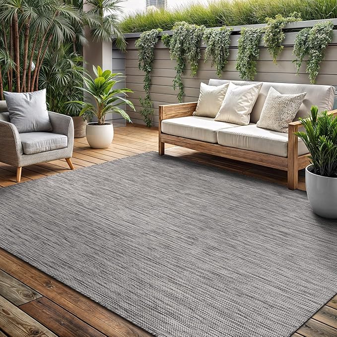 Washable Indoor Outdoor Rug 8x10 Weather Resistant Area Rugs Modern Solid for Porch Deck Balcony Backyard Patio Outside Carpet (8 X 10 Silver Grey)-Ruum Studio Home