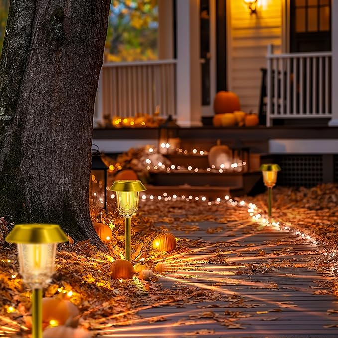 Solar Lights Outdoor Waterproof,4 Pack Gold Pathway Lights with 10-40 LM Dimmable Glass and Metal, Solar Powered Garden Decor for Yard,Patio,Pathway,Driveway Fall Decoration(Warm White)-Ruum Studio Home