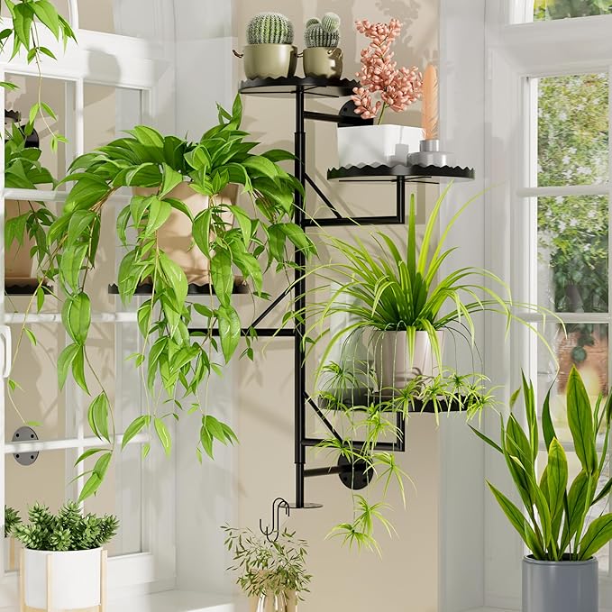 Rotating Wall Plant Shelves Versatile Window Plant Shelf for Indoor Plants Bathroom Living Room Use Wall Planter with Durable Metal Material 4 Pots-Ruum Studio Home