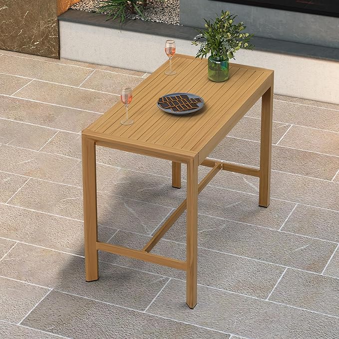 PURPLE LEAF 39.1'' Rectangle Outdoor Patio Counter Height Dining Table, Durable Aluminum Bar Height Pub Table for Counter Bar Stool, Water-Proof Tall Dining Table with Sturdy Legs, Teak-Ruum Studio Home