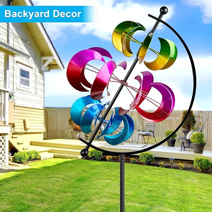 62.9" Large Wind Spinner Outdoor Decor, Garden Art with Metal Stake, Resistant for Yard, Patio and Lawn-Ruum Studio Home