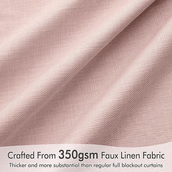 MIULEE 100% Blackout Curtains 120 Inch Long 2 Panels for Bedroom, Thick Luxury Faux Linen Black Out Curtain Room Darkening Back Tab Pleat Window Textured Drapes with Hooks for Living Room, Baby Pink-Ruum Studio Home