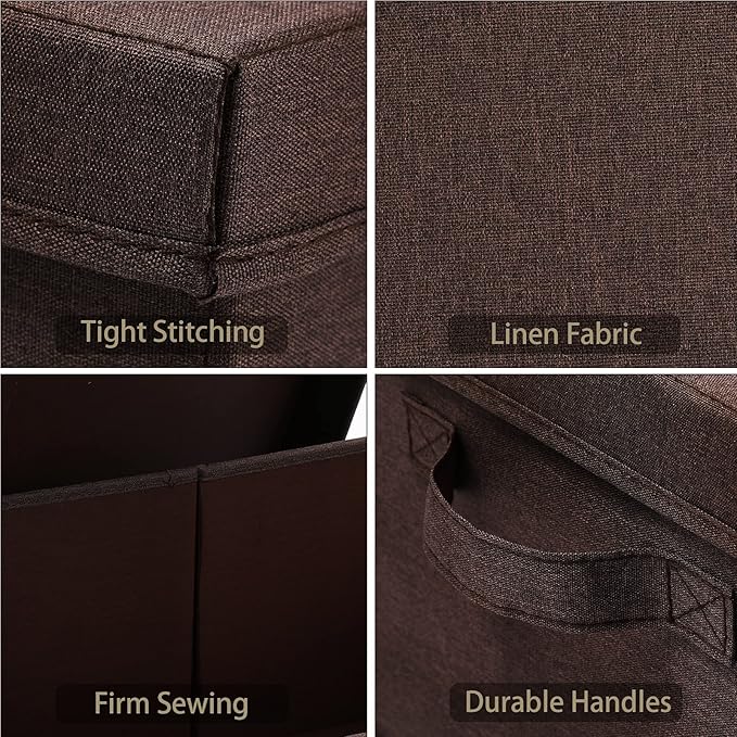 HOONEX Linen Foldable Storage Bins with Lids, 2 Pack, Storage Boxes with Carrying Handles and Sturdy Heavy Cardboard, 16.5" L x 11.8" W x 7.5" H for Shoes, Clothes, Brown-Ruum Studio Home