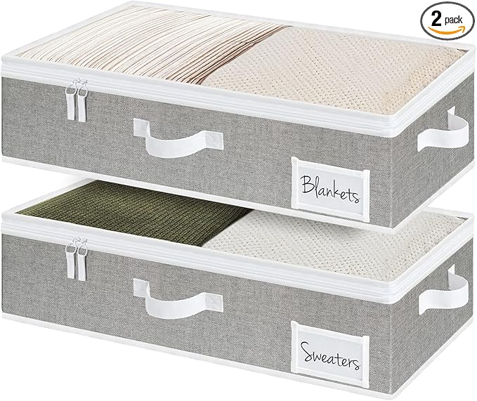 StorageWorks Under Bed Storage Containers with Handles and Label Holder, 2 Pack Ultra-thick Fabric Underbed Bins, Closet Organizer for Clothes, Blankets, Sweater-Ruum Studio Home