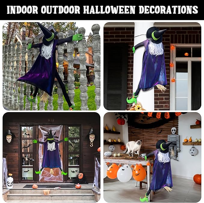 POPGIFTU 64" Large Crashing Witch into Tree Halloween Outdoor Decoration – Funny Flying Witch Yard Prop for Porch, Garden & Lawn, Weather-Resistant Halloween Decor-Ruum Studio Home