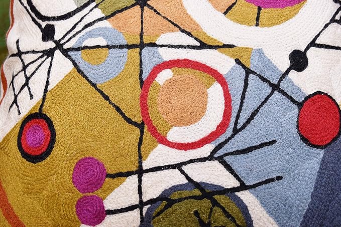 Kandinsky Abstract Throw Pillow Cover - Circles | Modern Couch & Outdoor Pillow | Mid Century Chair Cushions | Handmade Wool Size 18x18-Ruum Studio Home