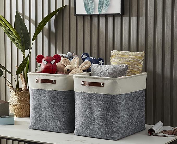 DECOMOMO Extra Large Storage Baskets 54.5L Fabric Storage Bins for Organizing Linen Closet, Toys, Nursery (Slate Grey and White, XXXL - 3 pack)-Ruum Studio Home
