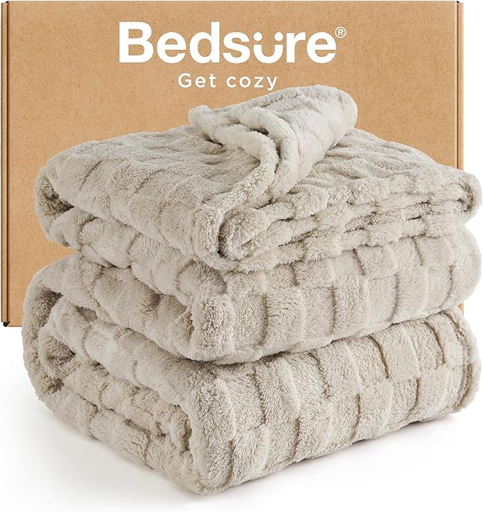 Bedsure GentleSoft Blankets Queen Size for Bed - Super Soft Cozy Blanket for Women Men Girls, Large Fuzzy Fleece Throw for Bedroom Decor, Light Brown, 90x90 Inches-Ruum Studio Home