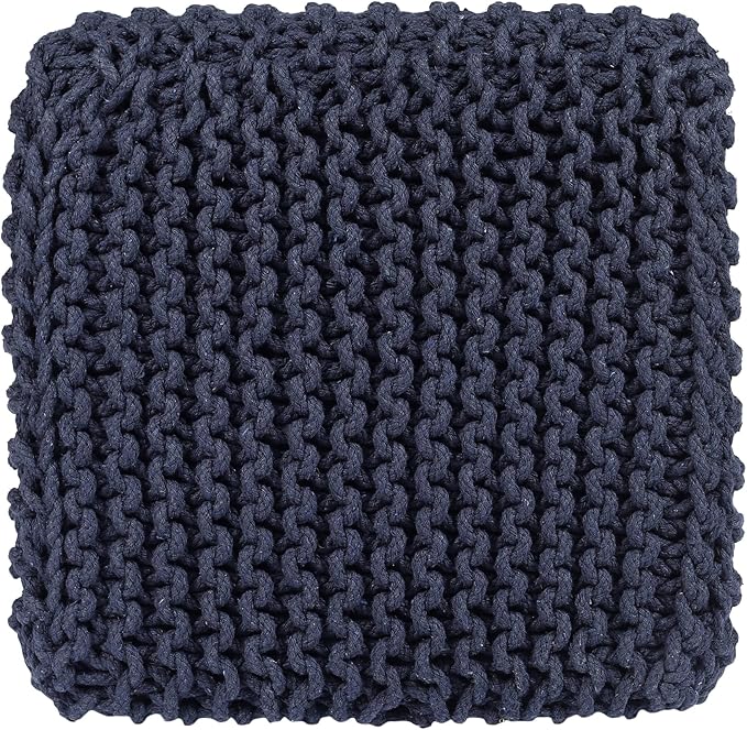 REDEARTH · Cube Low Pouf Foot Stool Ottoman - Hand Knitted Poof - Cord Boho Pouffe - Home Décor - Stuffed Footrest for Living Room - Nursery - Bedroom - Patio (16" x 16" x 8") - Navy Blue-Ruum Studio Home