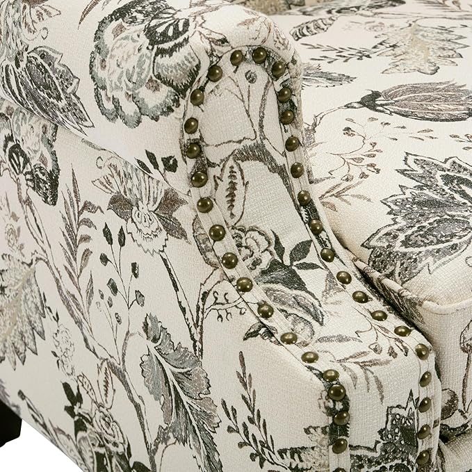UIXE High Back Floral Accent Chairs Set of 2, Upholstered Armchair in Fabric, Retro Printed Wingback Arm Chair for Living Room, Nailhead Trim Single Sofa Bedroom Reading Seat - Plants Beige-Ruum Studio Home
