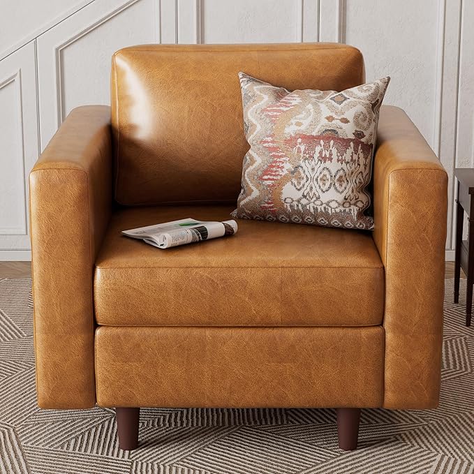 Faux Leather Oversized Accent Chair with Storage Deep Seat Single Sofa Large Reading Armchair for Living Room Bedroom Office Brown Set of 2-Ruum Studio Home