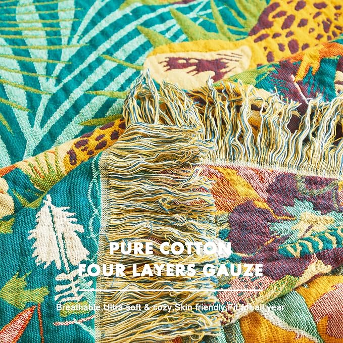 MSGKV Throw Blanket for Couch Bed Cotton Muslin Breathable Leopard Animals Twin Size Blanket 60"x80" for All Seasons Lightweight Farmhouse Blankets-Ruum Studio Home