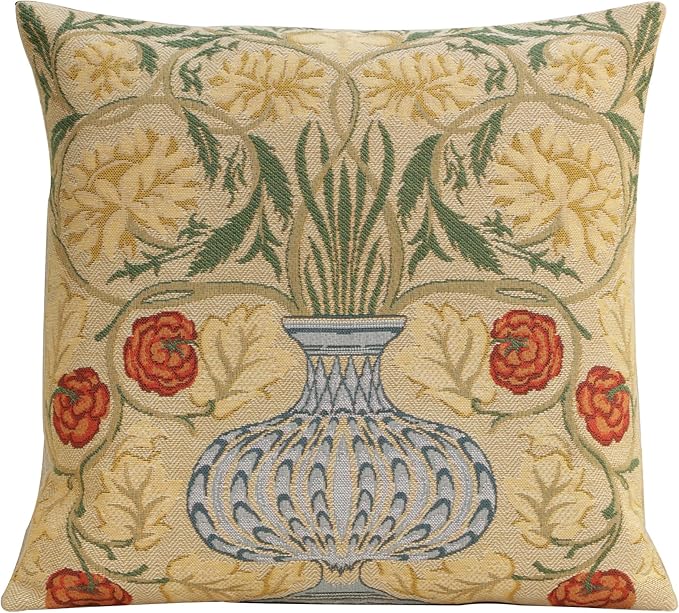 Charlotte Home Furnishings Throw Pillow Covers, Decorative Boho Pillow Covers for Couch, Living Room, Yellow Rose Square Cushion Cases 18x18 in, European Cotton Jacquard Woven for Cozy Bedroom Decor-Ruum Studio Home