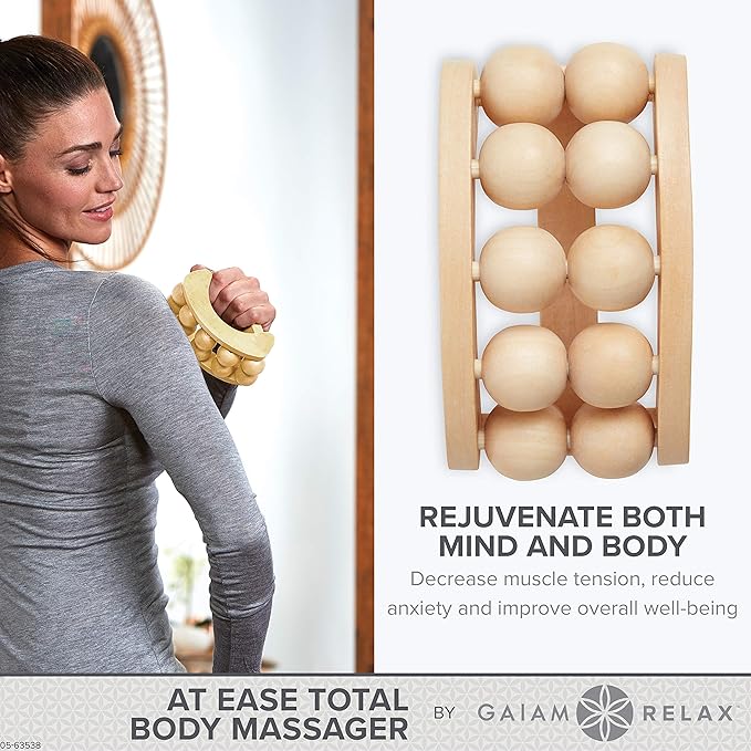 Gaiam Relax Massage Ball Roller - Handheld Wooden Total Body Massager for Back, Neck, Foot, Calf, Leg, Arm | Deep Tissue Massager Relief for Sore Muscles-Ruum Studio Home