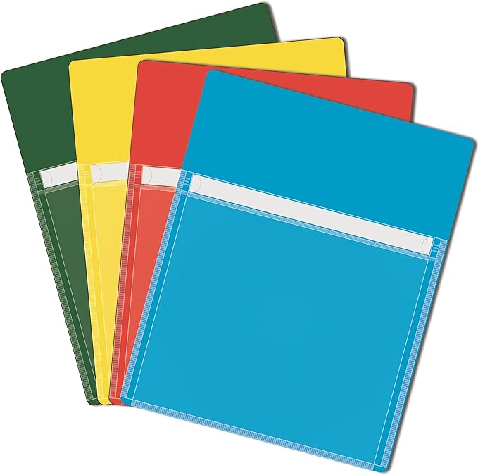 Magnetic Pocket 4 Pack – Self-Adhesive Magnetic Storage Pouch for Documents, Notes & Tools, Strong Magnet Backing for Fridge, Whiteboards, and Metal Surfaces (Assorted Colors 4Pcs)-Ruum Studio Home